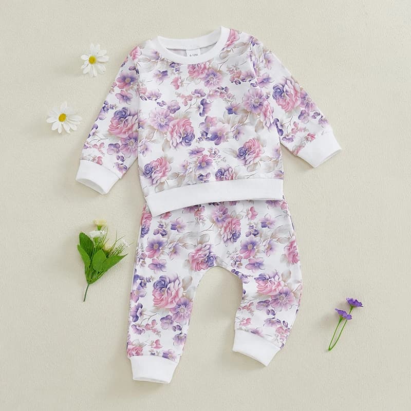 Completi invernali da bambina in 2 pezzi, leggings con cappuccio e stampa floreale a maniche lunghe, set di vestiti per bambini per l'autunno