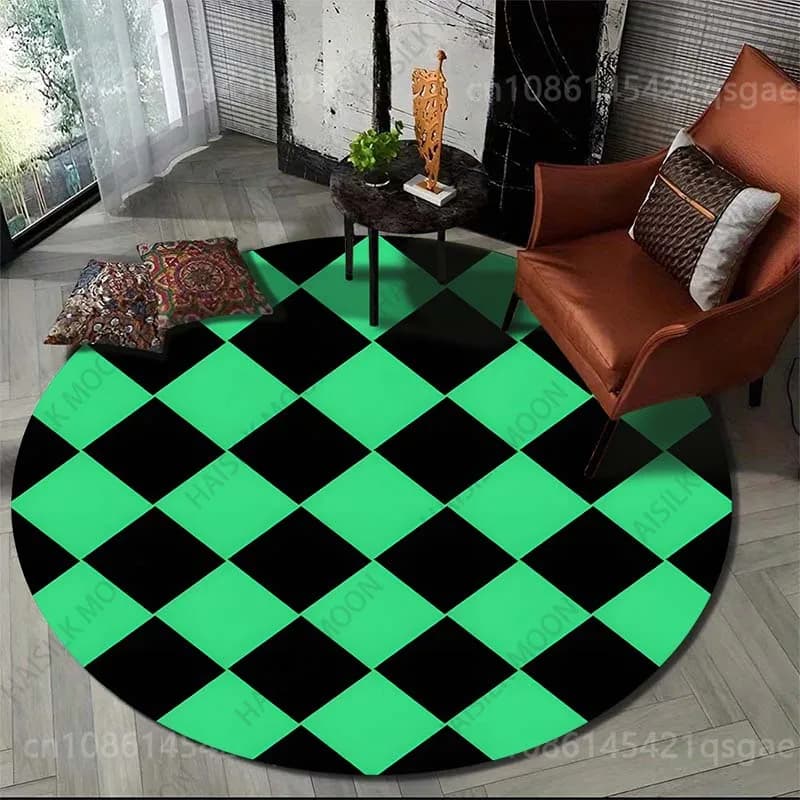 Tappeto rotondo con stampa a diamante verde e nero, disponibile in diverse misure, per soggiorno, camera da letto, divano, tappetino da pavimento, tappeto di lusso, idea regalo.