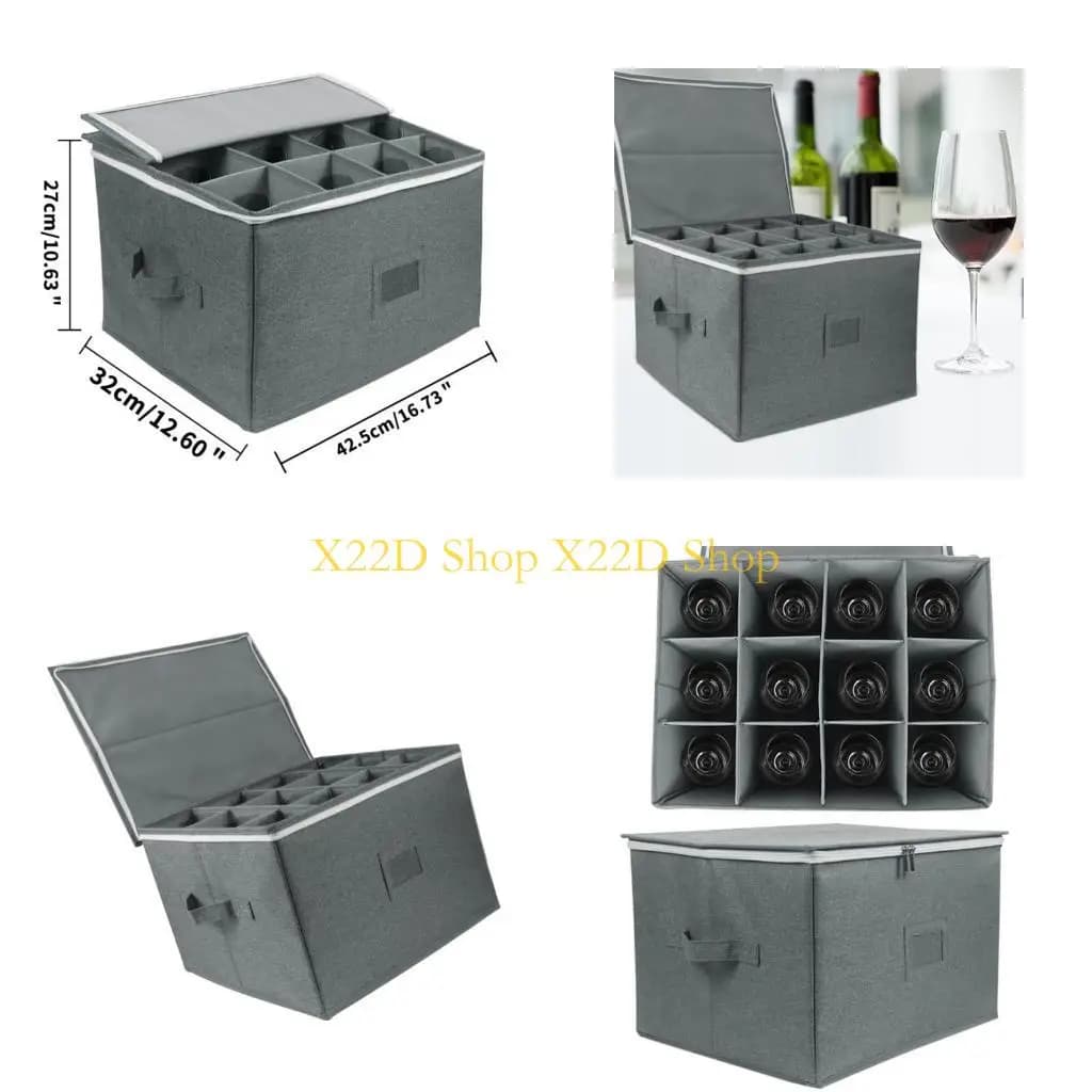 Custodia protettiva X22D per 12 bicchieri da vino Scatola rigida pieghevole impilabile con scomparti Porta calice Organizzatore