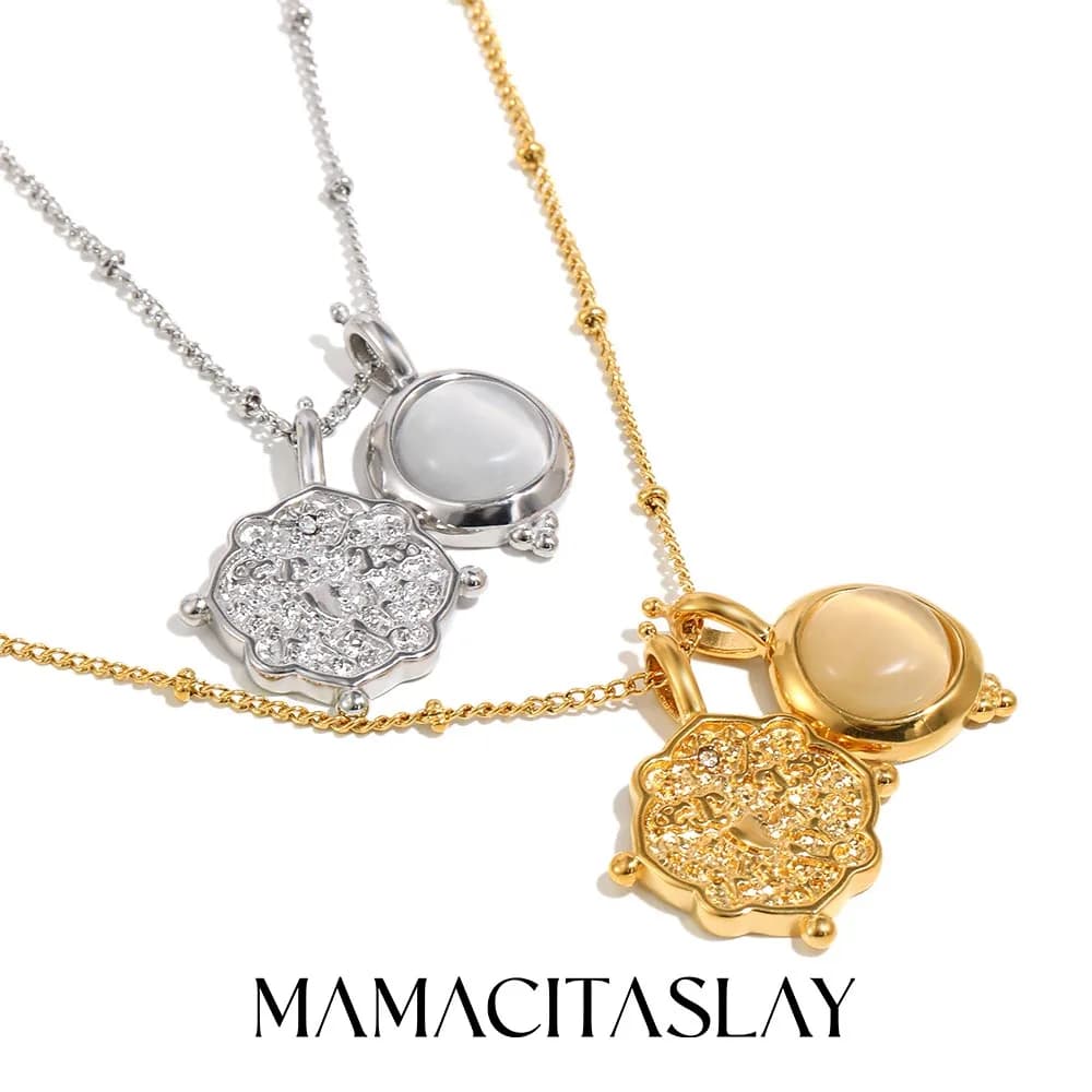 MamacitaSlay 316L Stainless Steel Sun Moon Pendant Necklace 18K Gold Plated Waterproof Neck Jewelry Women's Elegant Necklace