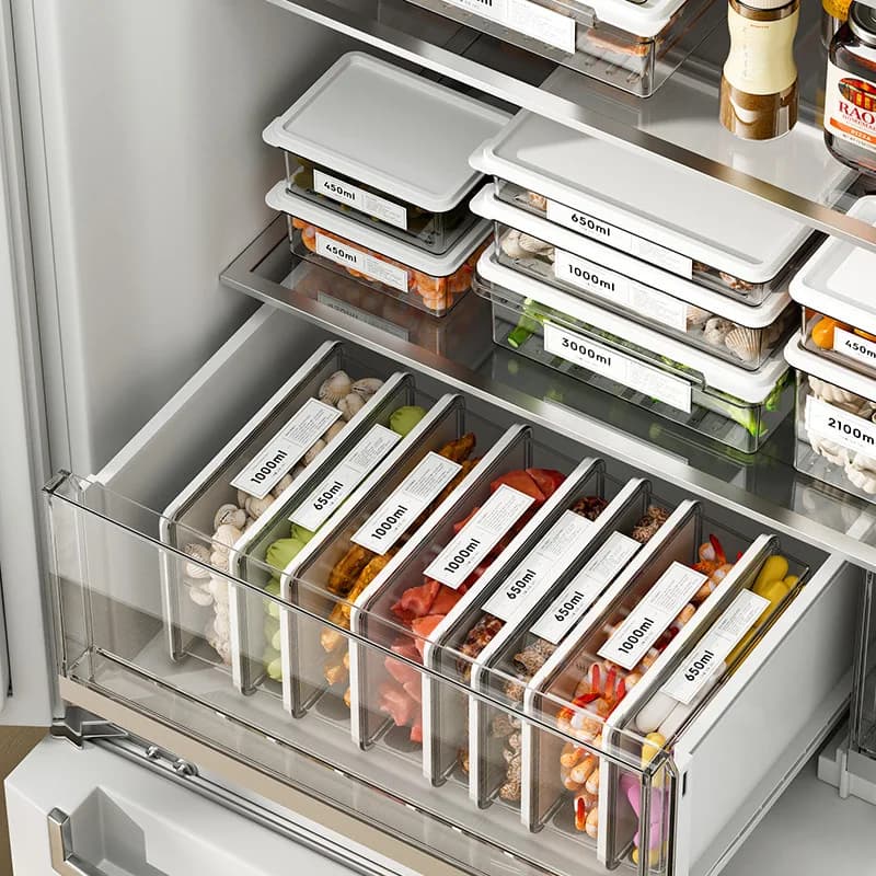 Refrigerator Storage Containers Food Grade Fresh Keeping Boxes With Lids Stackable For Fruit Vegetable Meat Organizer