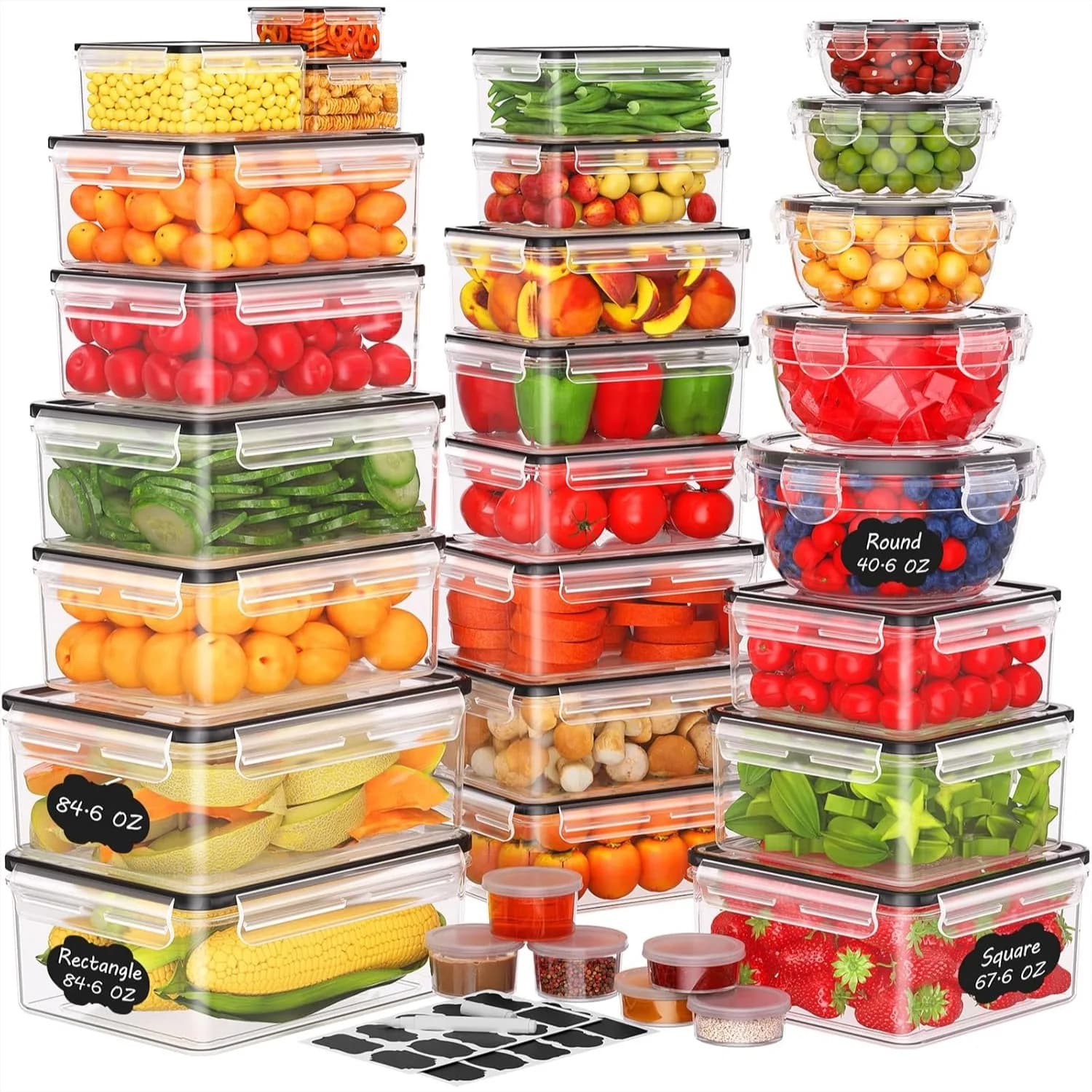 Set di 62 Contenitori Ermetici per Alimenti con Coperchi, 85 OZ, Grandi Contenitori Anti-Perdita per Preparazione Pasti, Plastica Senza BPA