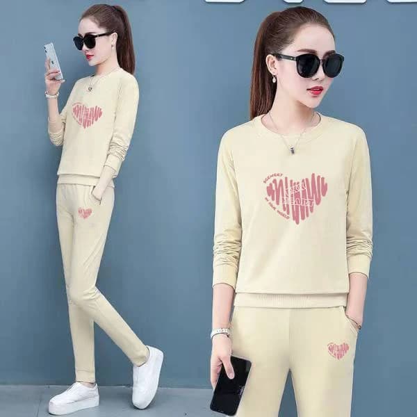 Long Sleeve Heart Print Sportswear Set Women's Fashion Lazy Style Sweatshirt Slim Fit Pants Two Piece Set Trendy Casual Sport...