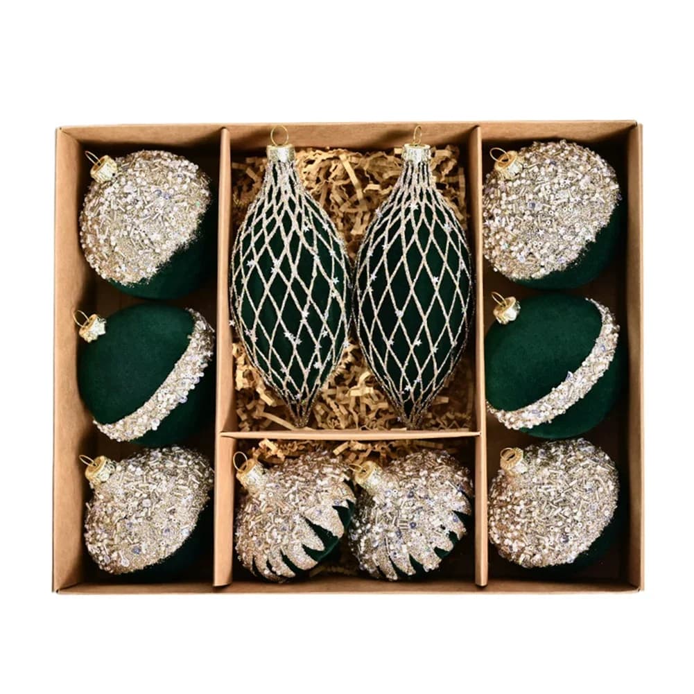 Dark Green Christmas Ornaments Decorative Christmas Ornaments Wind Chime Flocking Ball Set Creative DIY Projects 8 Cm Diameter