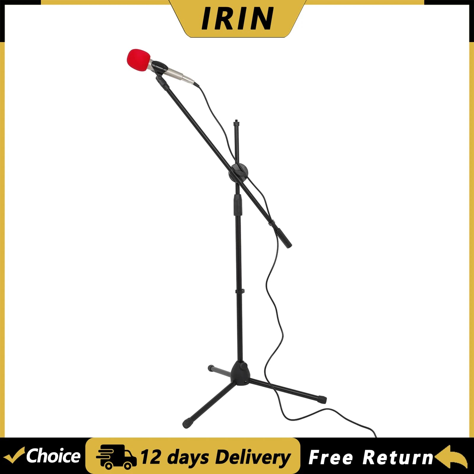 IRIN Tripod Microphone Stand Boom Mic Stand with 2 Mic Clip Holder Collapsible Adjustable Mic Bracket Suitable For Concerts