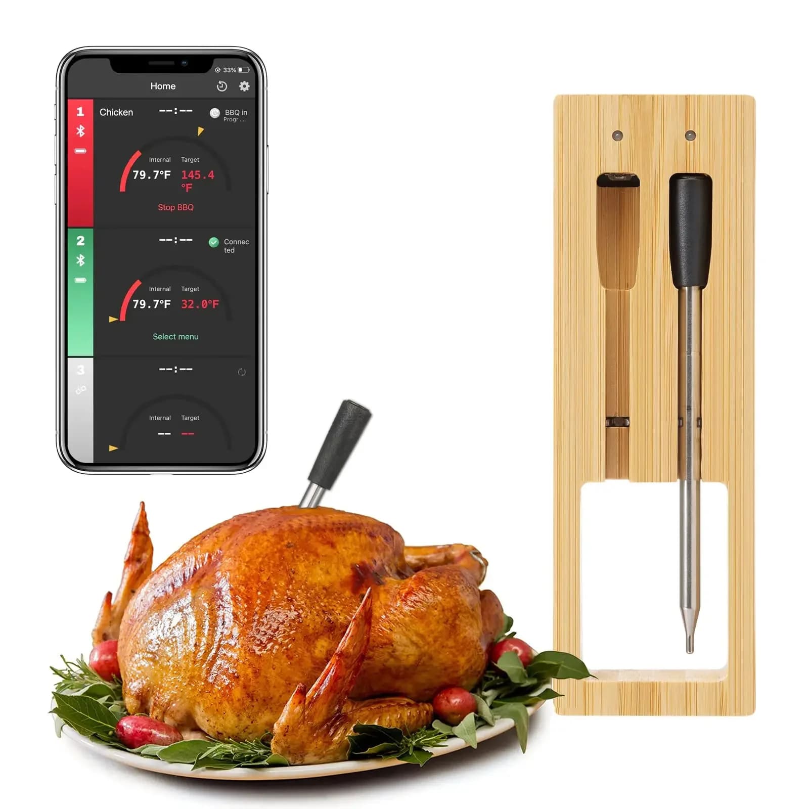 Termometro per alimenti per carne wireless intelligente Strumento di cottura per cucina Forno Griglia Bistecca per barbecue Misuratore di temperatura Bluetooth Accessori per barbecue