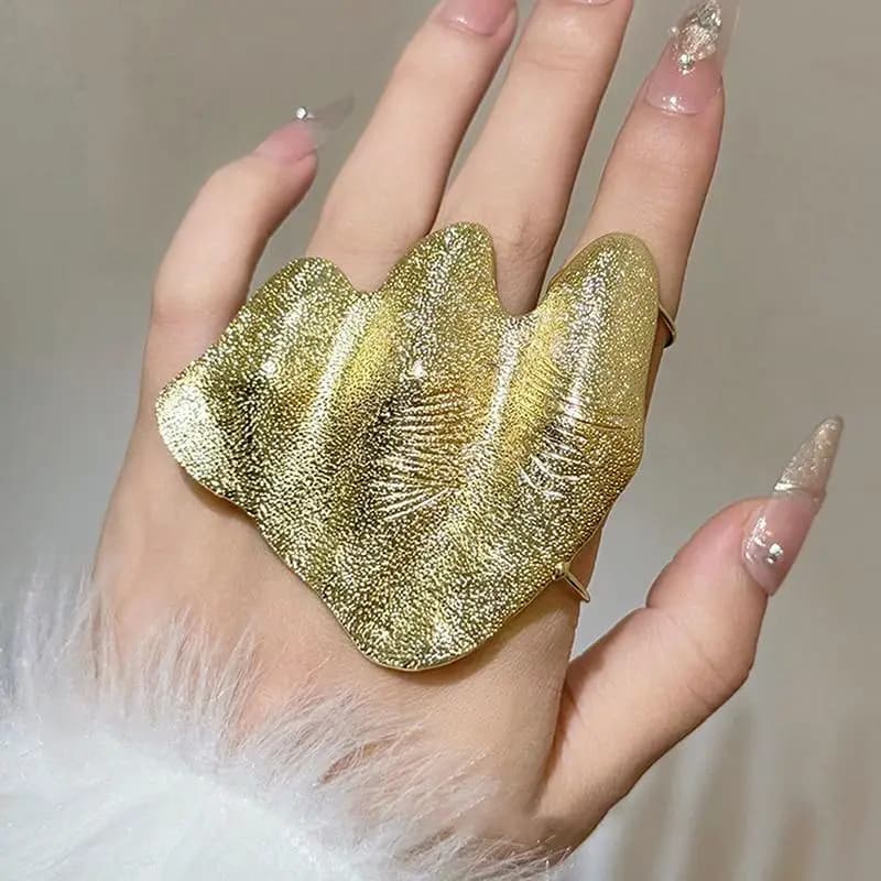 Artistic Wide-Band Ring, 3D Pleated Texture Design Adjustable Ring,Irregular Texture Ring, Exaggerated Knuckle Ring,