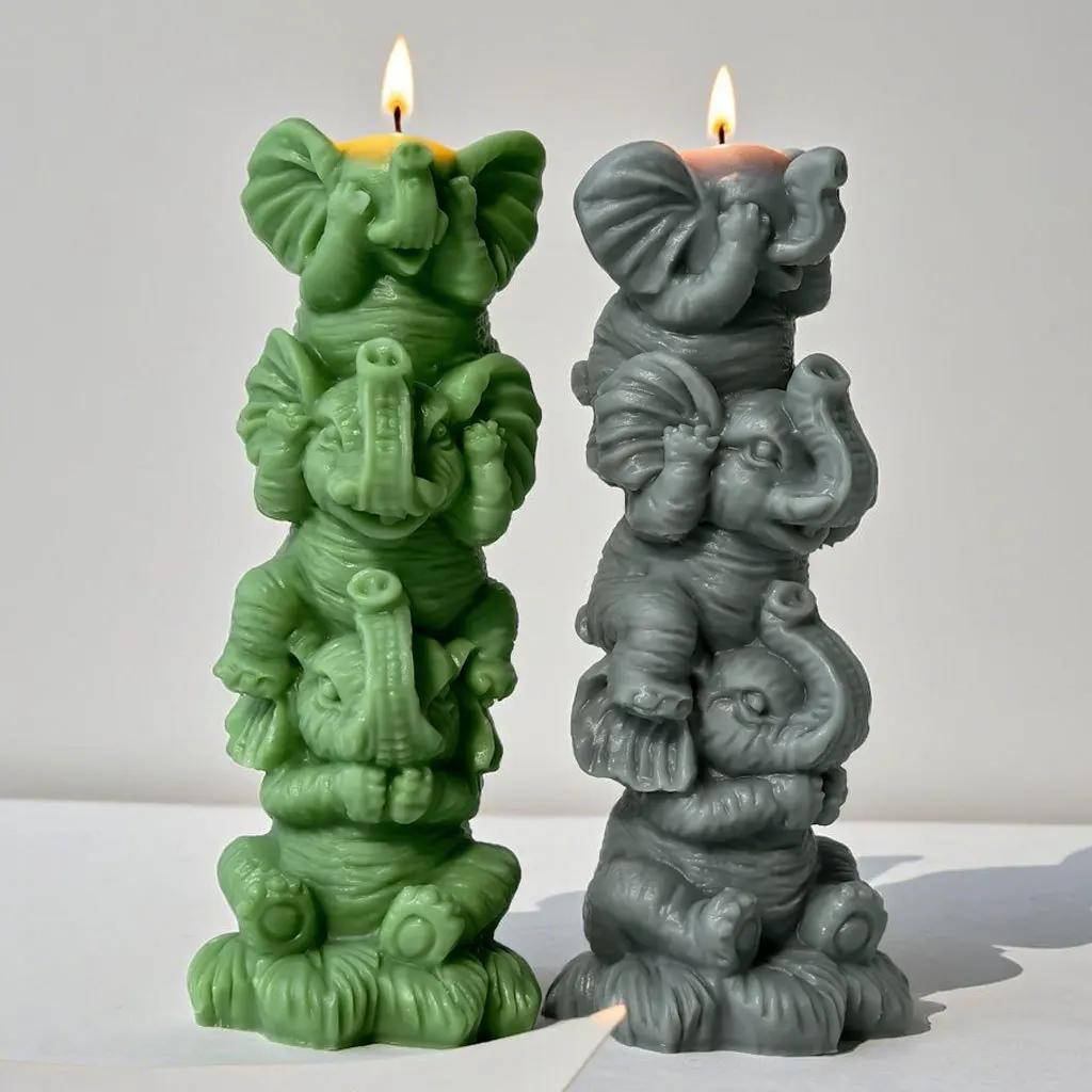 Silicone Mould for Elephants Stacking Do-it-yourself Flavoured Flavor Aroma Candle Gesso Mould Home Decoration Crafts Crafts