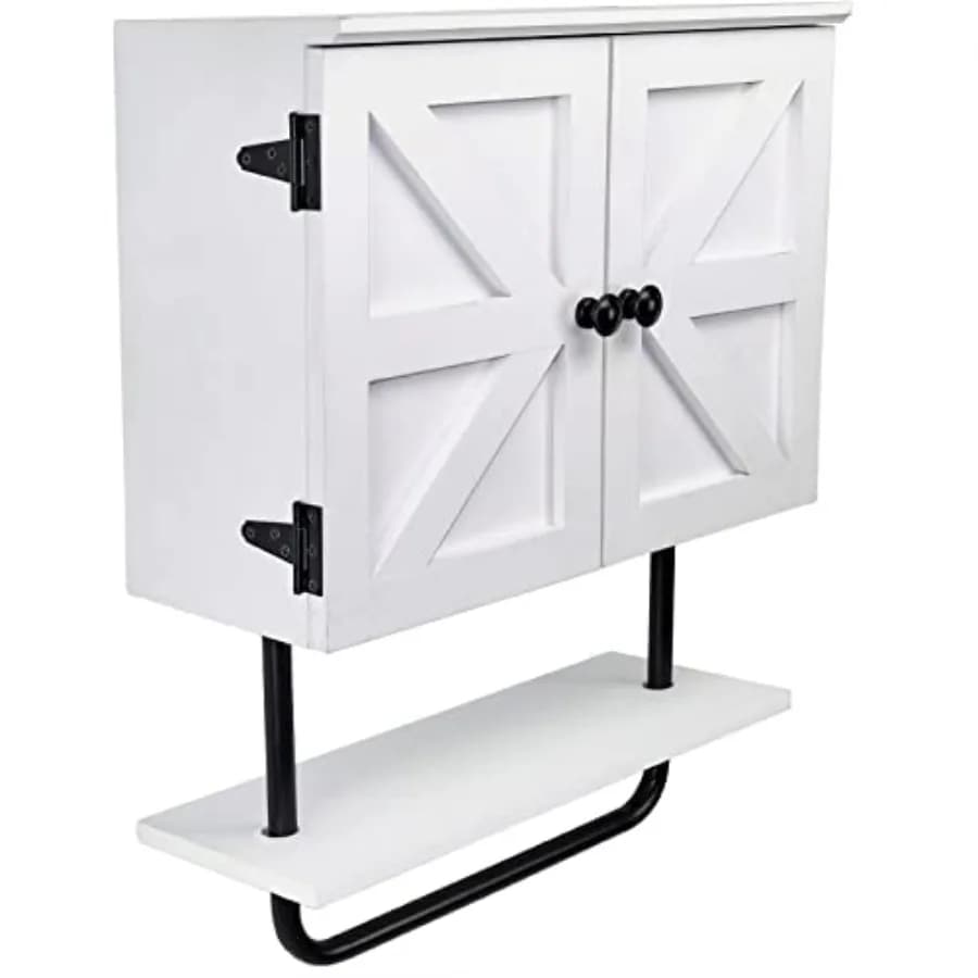Armadietto da Bagno a Muro 17x21" con Ante a Battente, Armadietto Salvaspazio per Cucina e Medicinali con Ripiano Regolabile e Portasciugamani