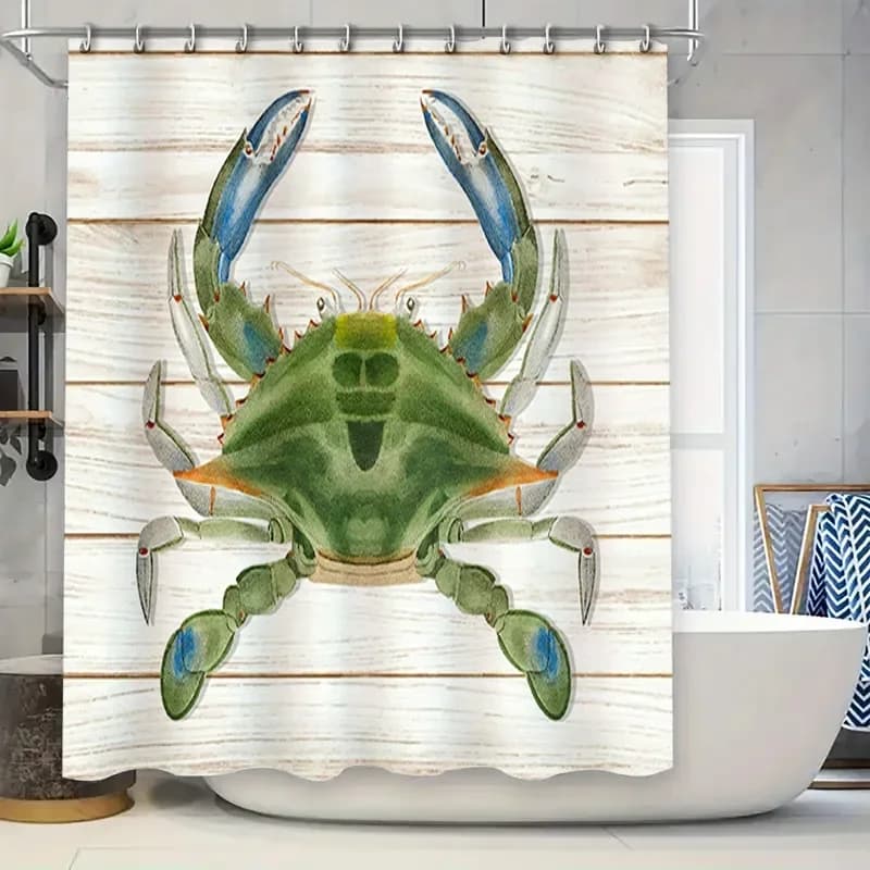 Set di accessori decorativi per il bagno impermeabili con tenda da doccia con stampa di granchio verde per la stanza del bagno di casa