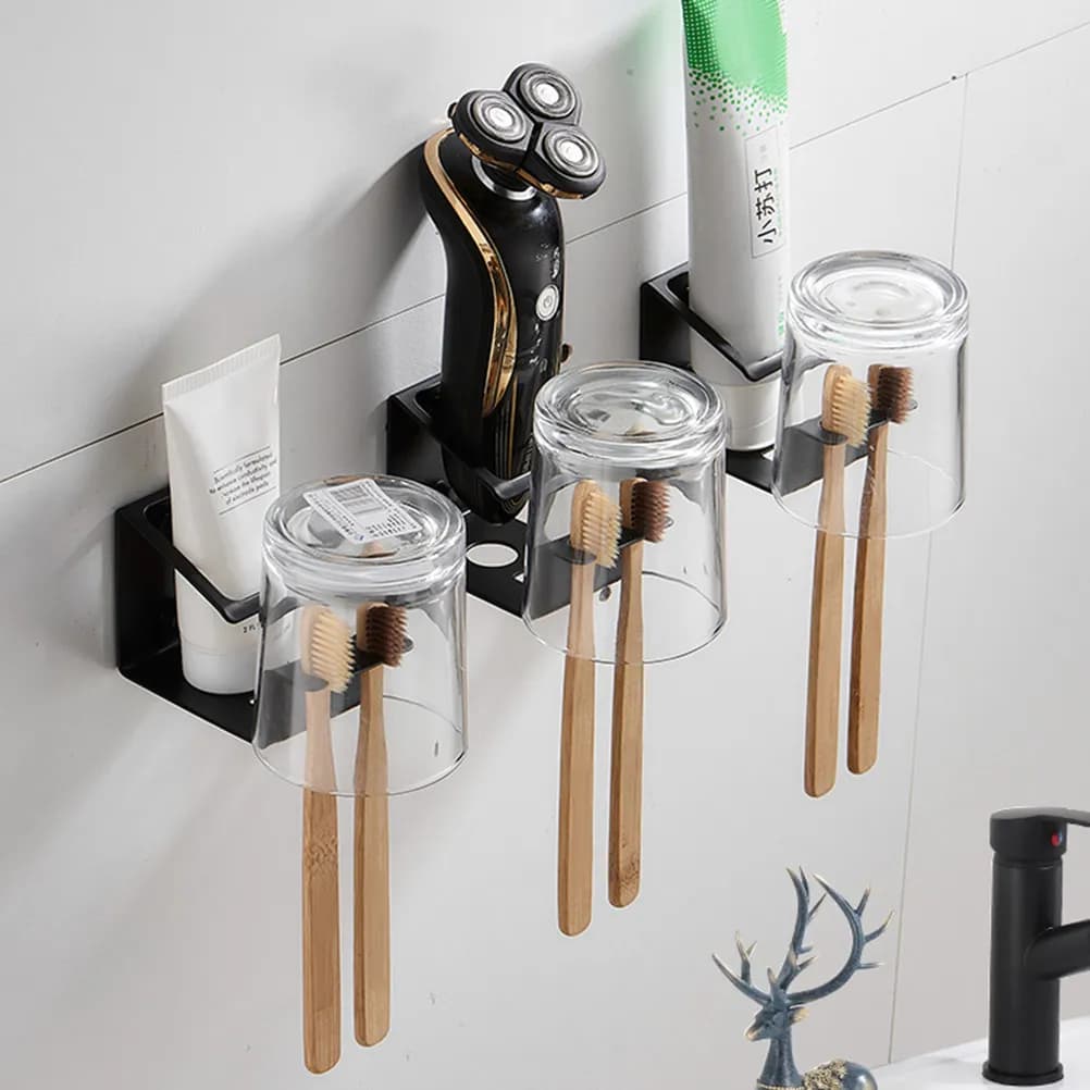 Portaspazzolino in Acciaio Inox da Parete, Design Senza Foratura, Porta Dentifricio, Organizzatore per Bagno, Resistente alla Ruggine