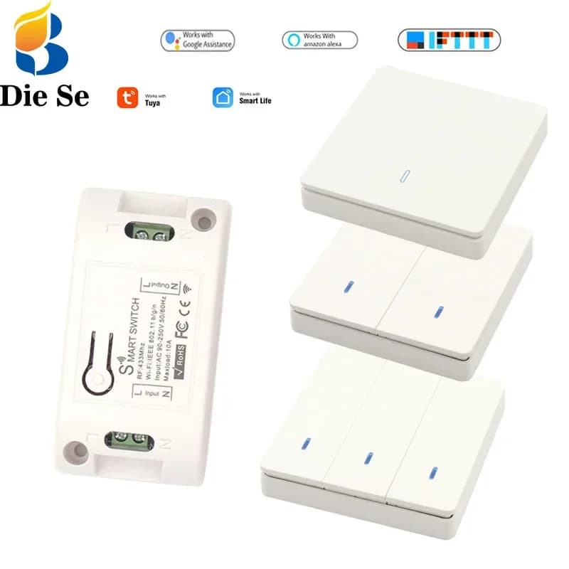 Diese Intelligente Interruttore Della Luce Pulsante WiFi/433Mhz Telecomando Senza Fili a Parete Interruttore AC85 ~ 220V Controller per Led/Luce/Lampada