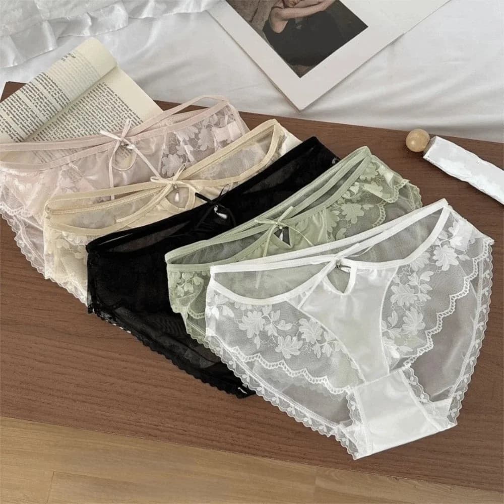 Mutandine Morbide a Vita Bassa in Pizzo, Slip con Fondo in Cotone, Biancheria Intima per Donne, Slip in Raso di Seta Trasparente con Pizzo, Lingerie Femminile