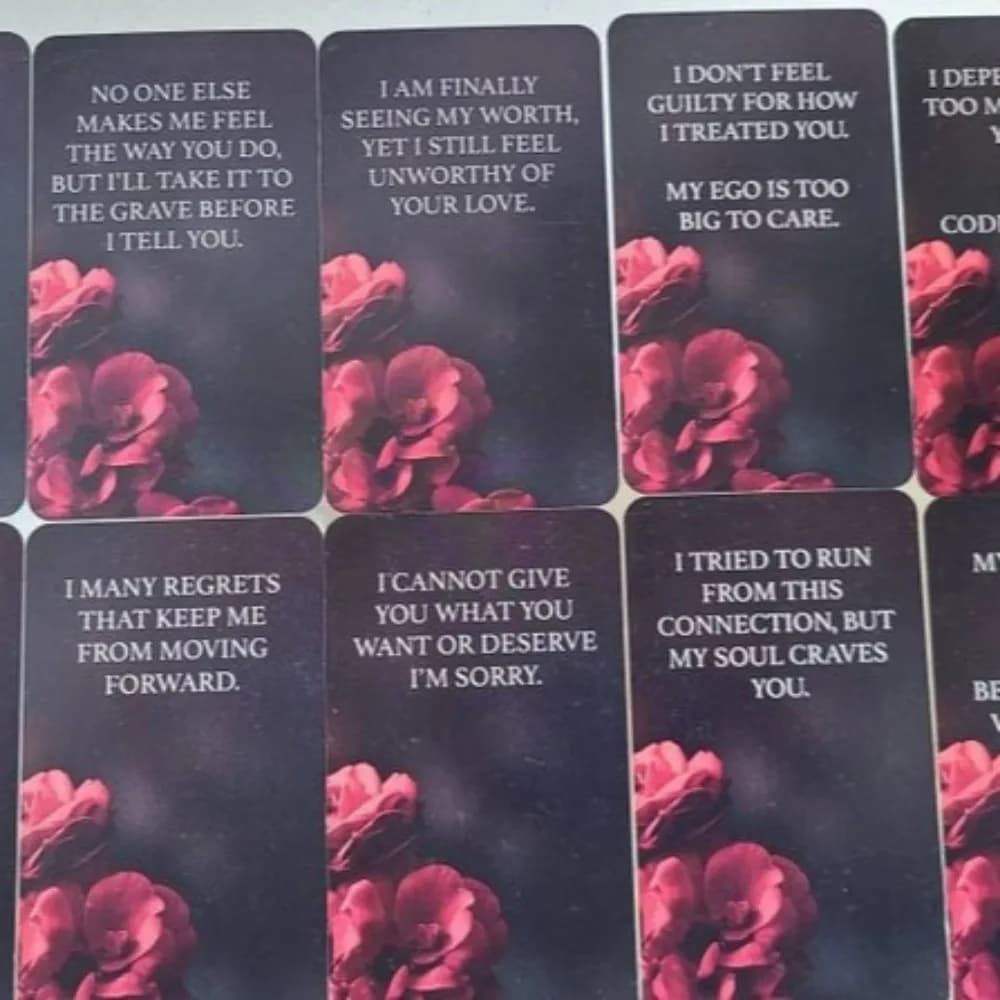 Carte Oracle Dark Confessions Carte Oracle Twin Flame Parole chiave d'amore, Mazzo di messaggi, Carte Dark Shadow 50 pezzi 10,3 * 6 cm