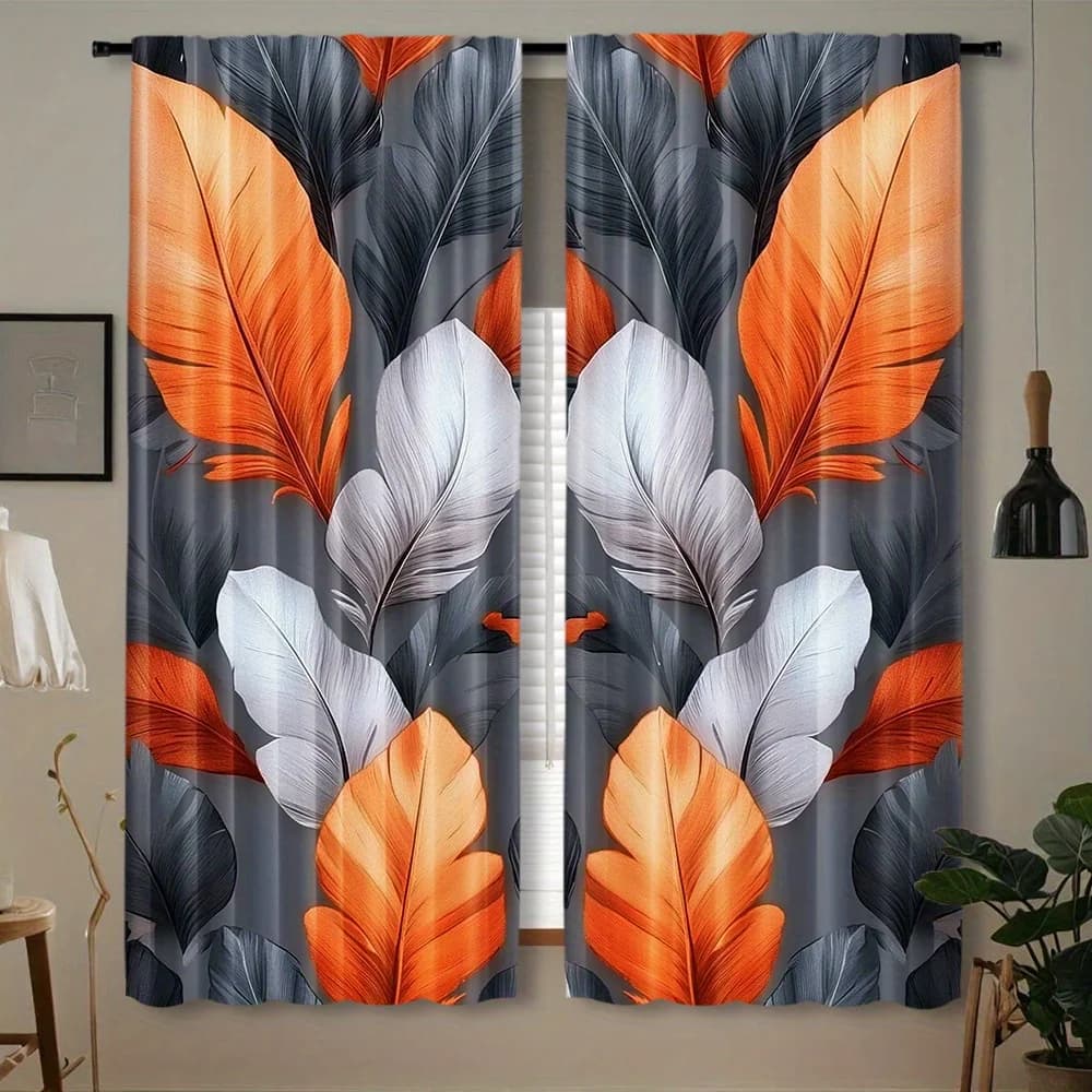 Retro-style leaves, flowers and plants Print Drapes Room Darkening Window Curtains for Home Decor,Rod Pocket Blackout Curtains