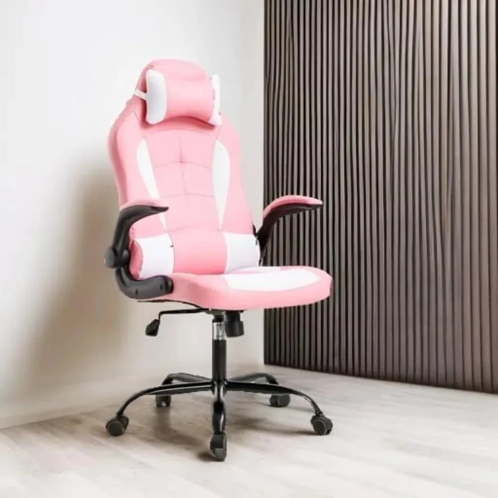 Sedia da Gaming, Sedia da Ufficio, Sedia da Scrivania con Supporto Lombare, Braccioli Ribaltabili, Poggiatesta, Girevole, Rotante, Regolabile, in Pelle PU, Stile Racing