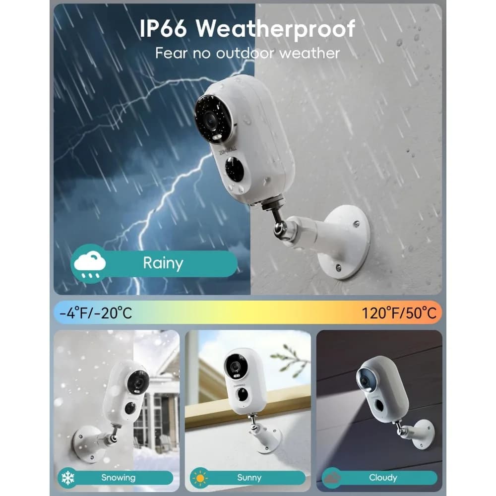 Telecamere di Sicurezza Wireless da Esterno, Set da 4, 2K, Alimentate a Batteria, WiFi, per Interni ed Esterni, con Visione Notturna a Colori e Rilevamento Movimento PIR
