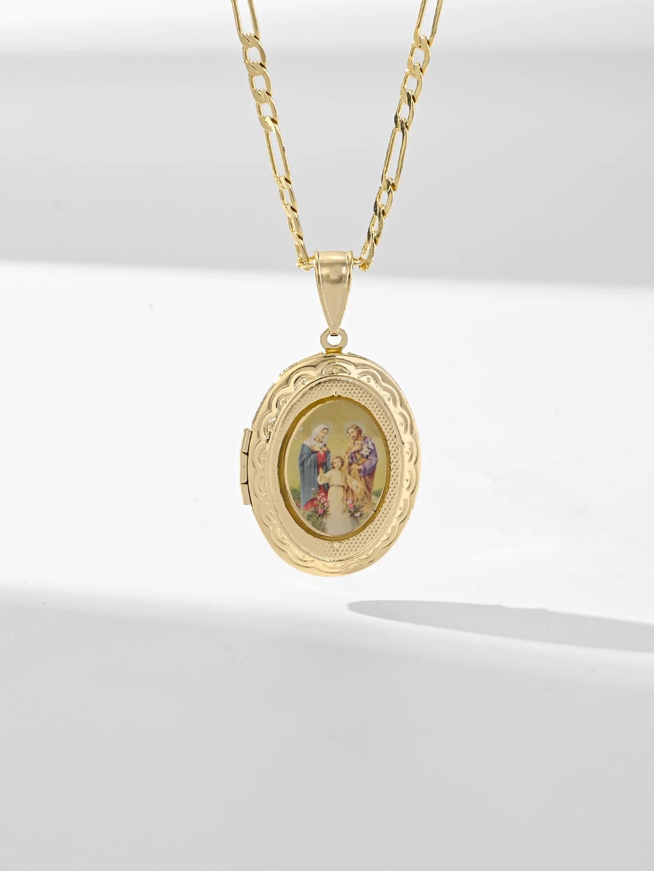 Collana Vergine Maria Ciondolo medaglione ovale Placcato in oro 14 carati per donna Uomo Regalo La nostra signora di Guadalupe medaglia miracolosa Catena Figaro