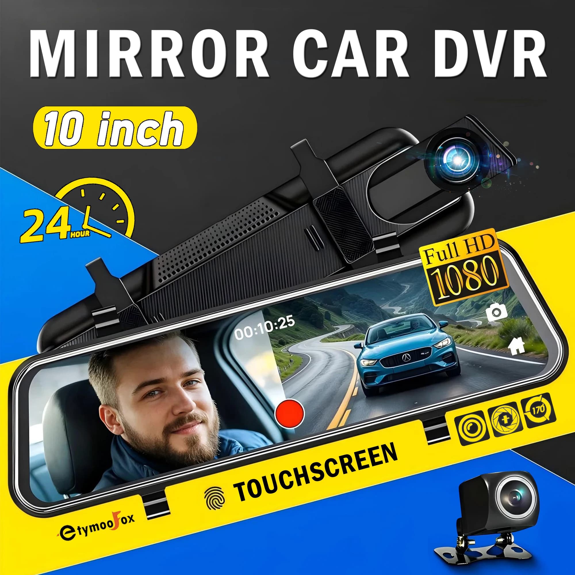 Dashcam DVR Mirror 1080P Dual Lens Black Box Car Camera in Mirror Touch Screen Video Recorder Electronic Car Accessories