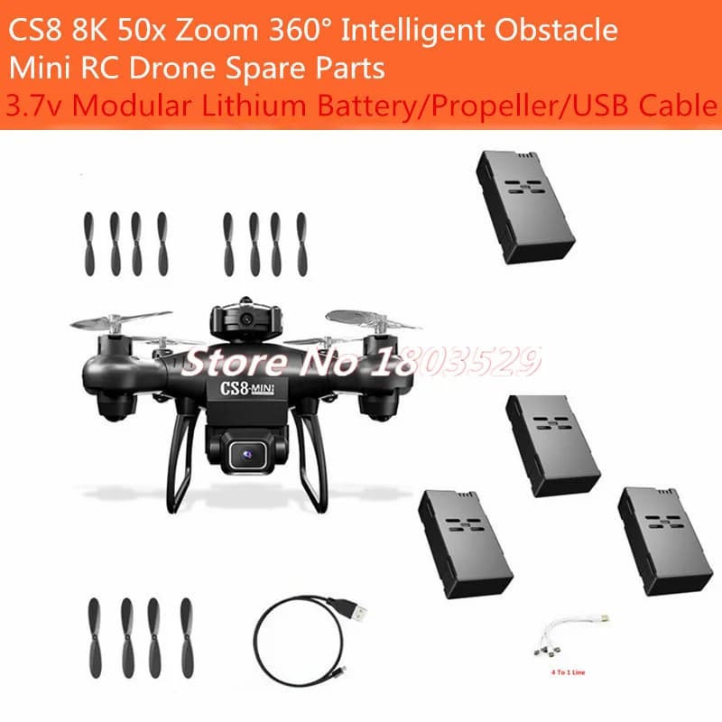 Ricambi per Mini Drone RC Quadricottero CS8 4K con Evitamento Ostacoli: Batteria 3.7V 600mAh/Elica/Cavo USB
