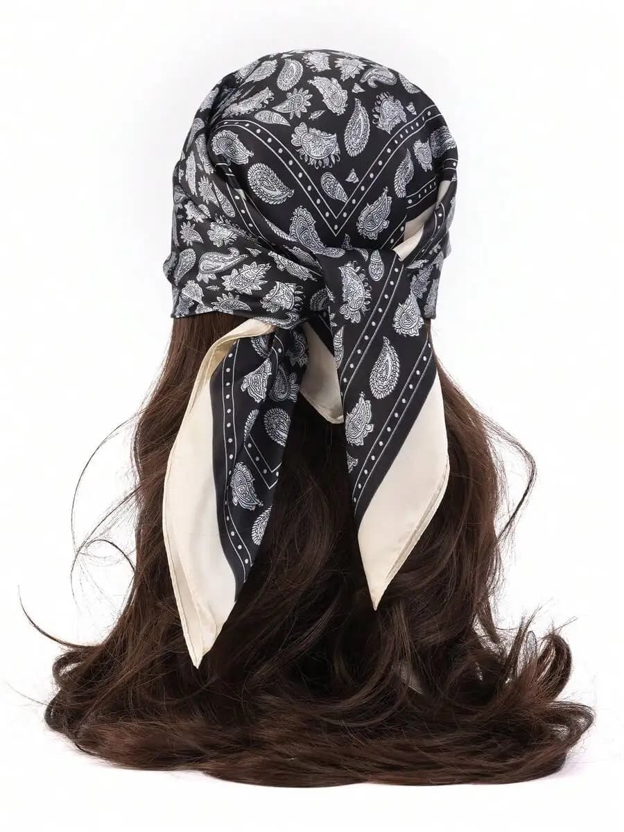 Foulard quadrato vintage da 27 pollici con stampa Paisley, accessorio per capelli in raso per donne e uomini