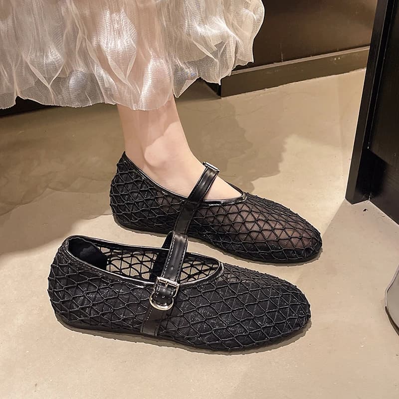 Summer Designer Cosy Mesh Heels Women Flat Shoes Fashion Round Toe Buckle Strap Casual Outdoor Dress Sandals 36-42