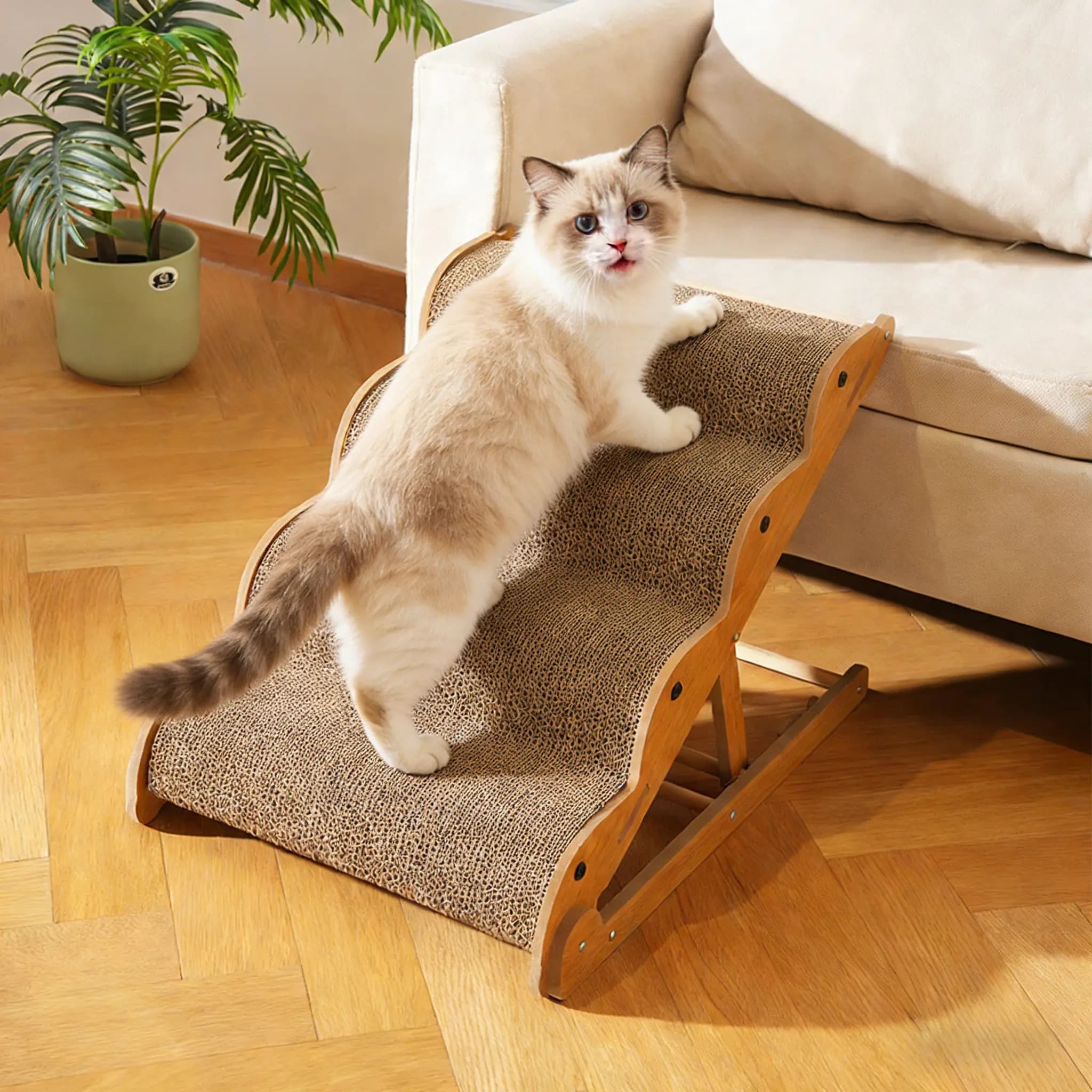 Durable Non-Shedding Cat Scratcher & Pet Stair Combo, Climbing Ramp Step Assistant for Bed, Cat Tree with Scratching Pad.