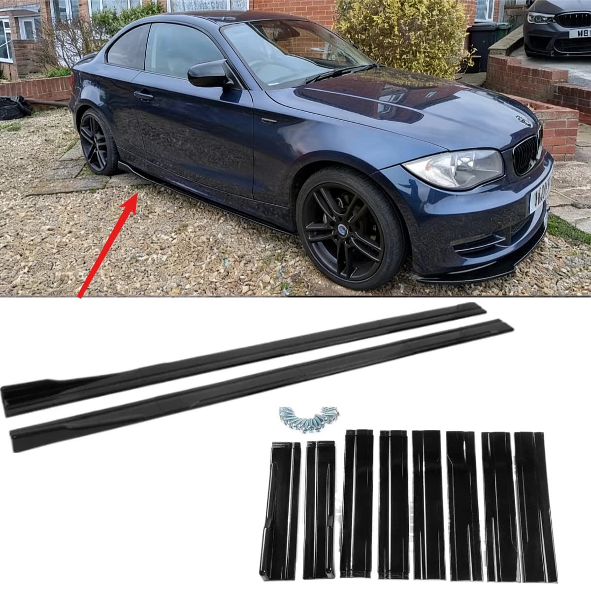 For BMW Series 1 E81 E82 E87 E88 2004-2014, 2.2m, 6 pcs. Universal Side Miniskirts, Diffusers, Splitter, Side Extension Panels, Bodykits