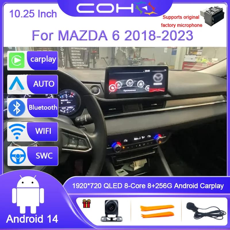 10.25 POLLICI Per Mazda 6 2018-2023 Doppio Sistema Android 14 8G + 256G Auto Radio Lettore di Navigazione GPS Oct-Core Radio Multimediale 4G QLED