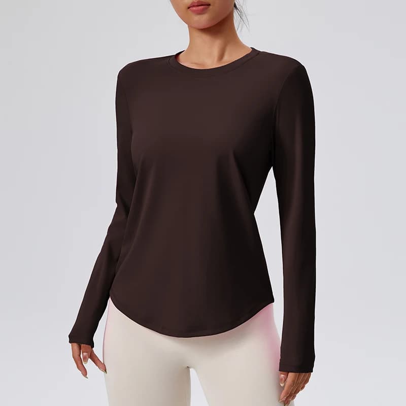 Abbigliamento da yoga fitness girocollo da donna, palestra, esercizi, top a maniche lunghe, pilates, yoga, top a maniche lunghe