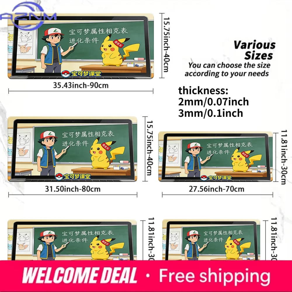 Tappetino per mouse da gioco Pokemon Ash & Pikachu Classroom, tappetino da scrivania antiscivolo