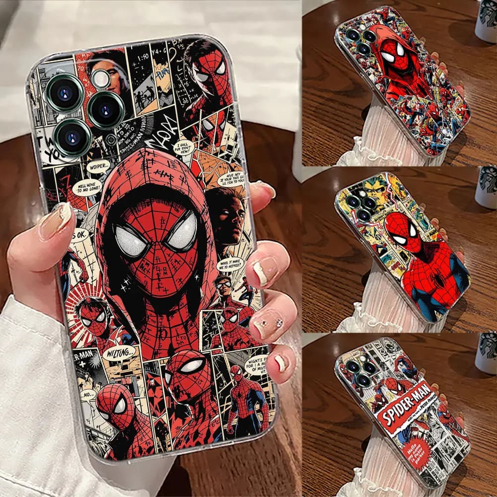 Cover Morbida Trasparente Spiderman Marvel per iPhone 17 Pro Max 17E 11 12 13 14 15 16 Pro Max 15 Plus 17 Air 16E 7 XS