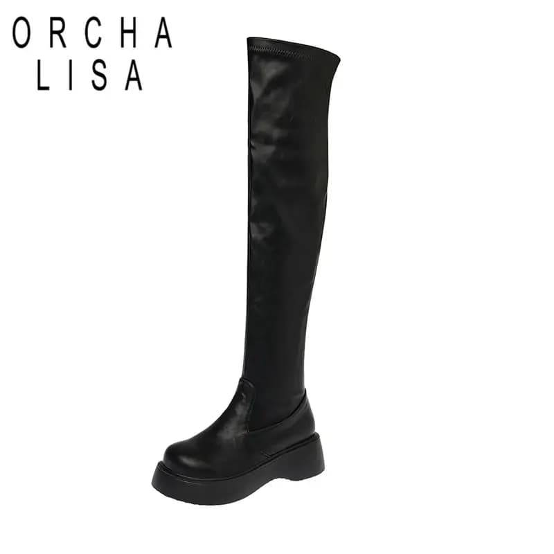 ORCHA LISA Ankle Booties Pearl Female Circular Front Tie Up 5cm Robust Heel Height Raised Sole Oversized Fit 44 45 Comfort
