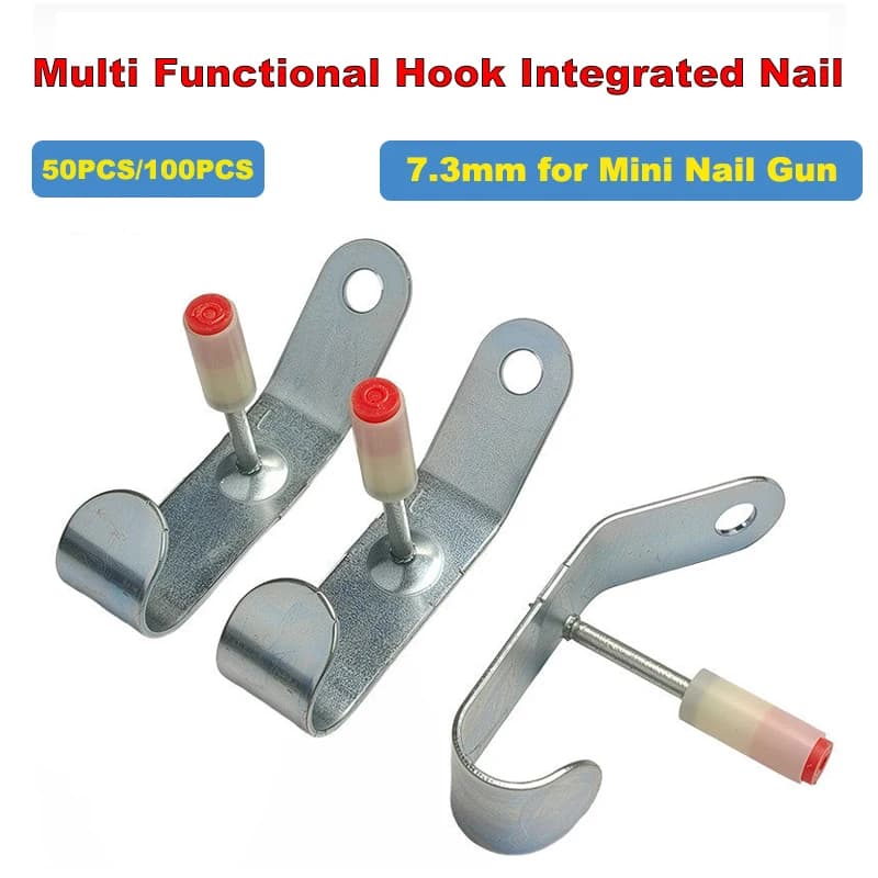 Chiodi Multifunzione Integrati con Gancio 100/200 Pezzi - Chiodi Manuali per Fissaggio o Appendimento, Diametro 7.3mm per Mini Sparachiodi