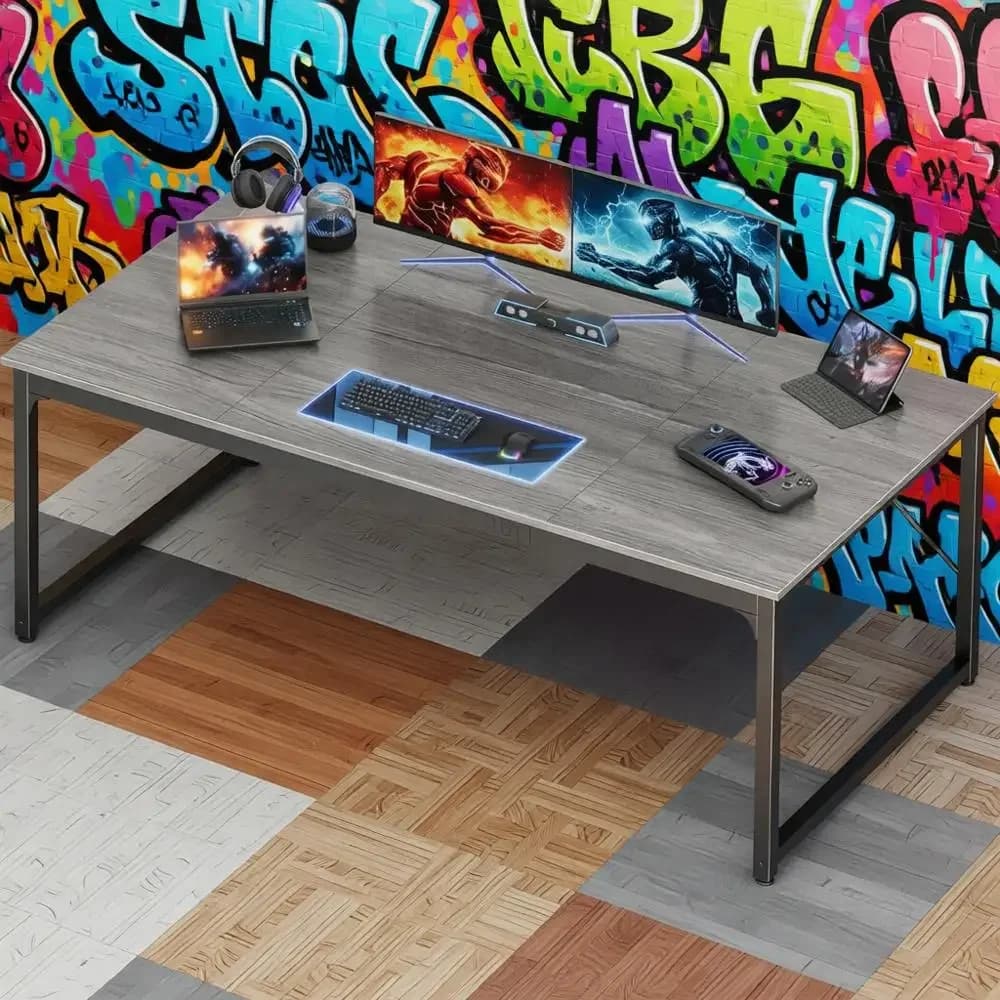 Scrivania grande da 63 x 29,5 pollici per giochi, ufficio, studio - struttura in metallo, finitura grigia
