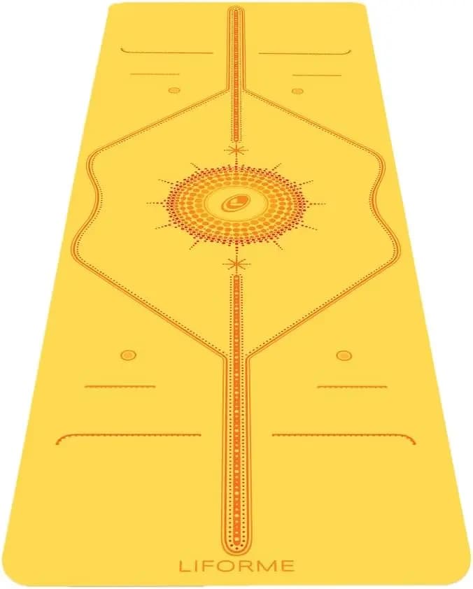 Tappetino da yoga con sistema di allineamento, impugnatura antiscivolo ecologica, lungo, largo e spesso per il massimo comfort, borsa inclusa gratuita