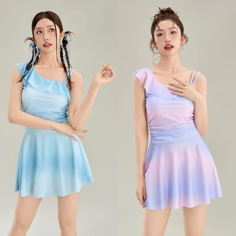 Costume da bagno da donna con volant sfumati, controllo pancia, senza schienale, per vacanze al mare e spa