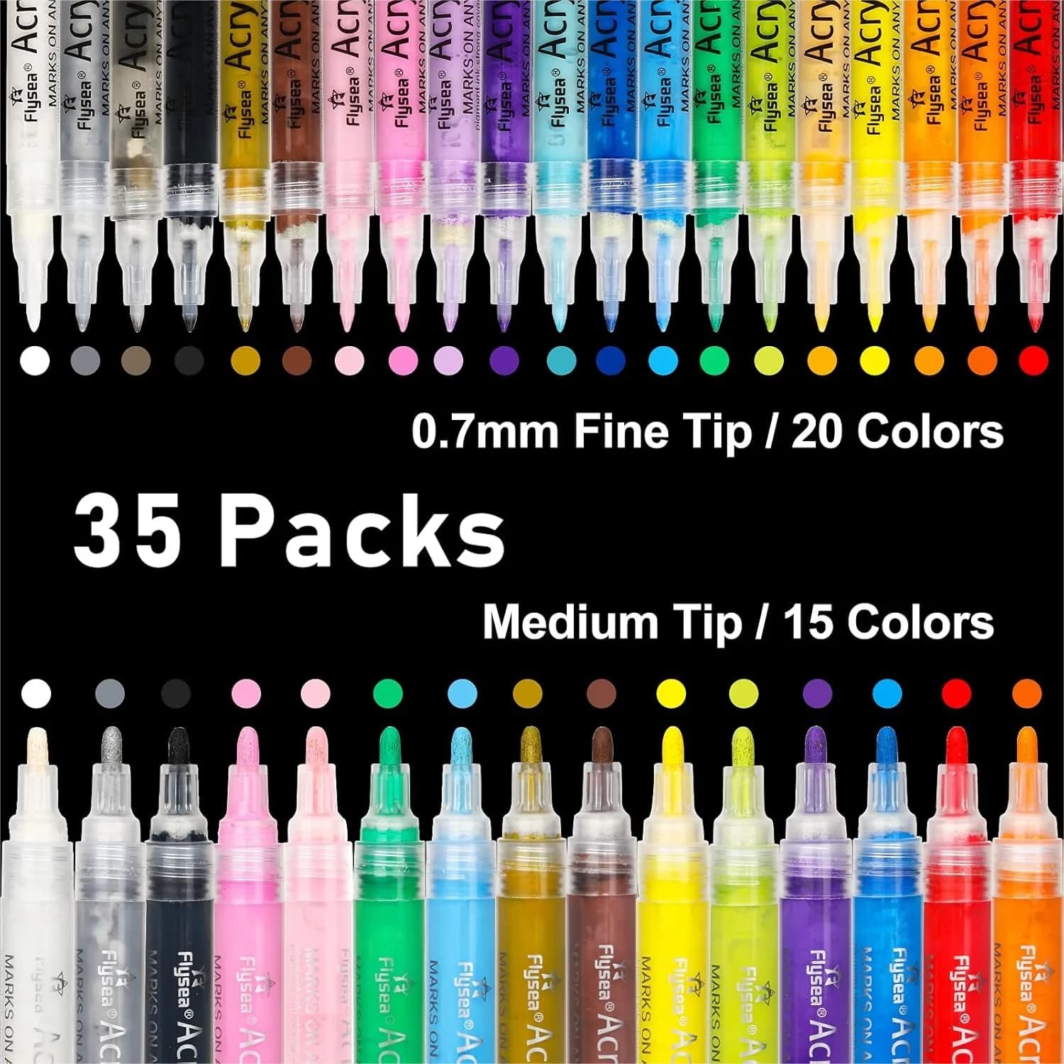 35 Acrylic Paint Marker Pens Double Pack Extra Fine And Medium Tip For Rock Painting Ceramic Glass Wood Fabric Canvas Metal Pumpkin DIY Crafts