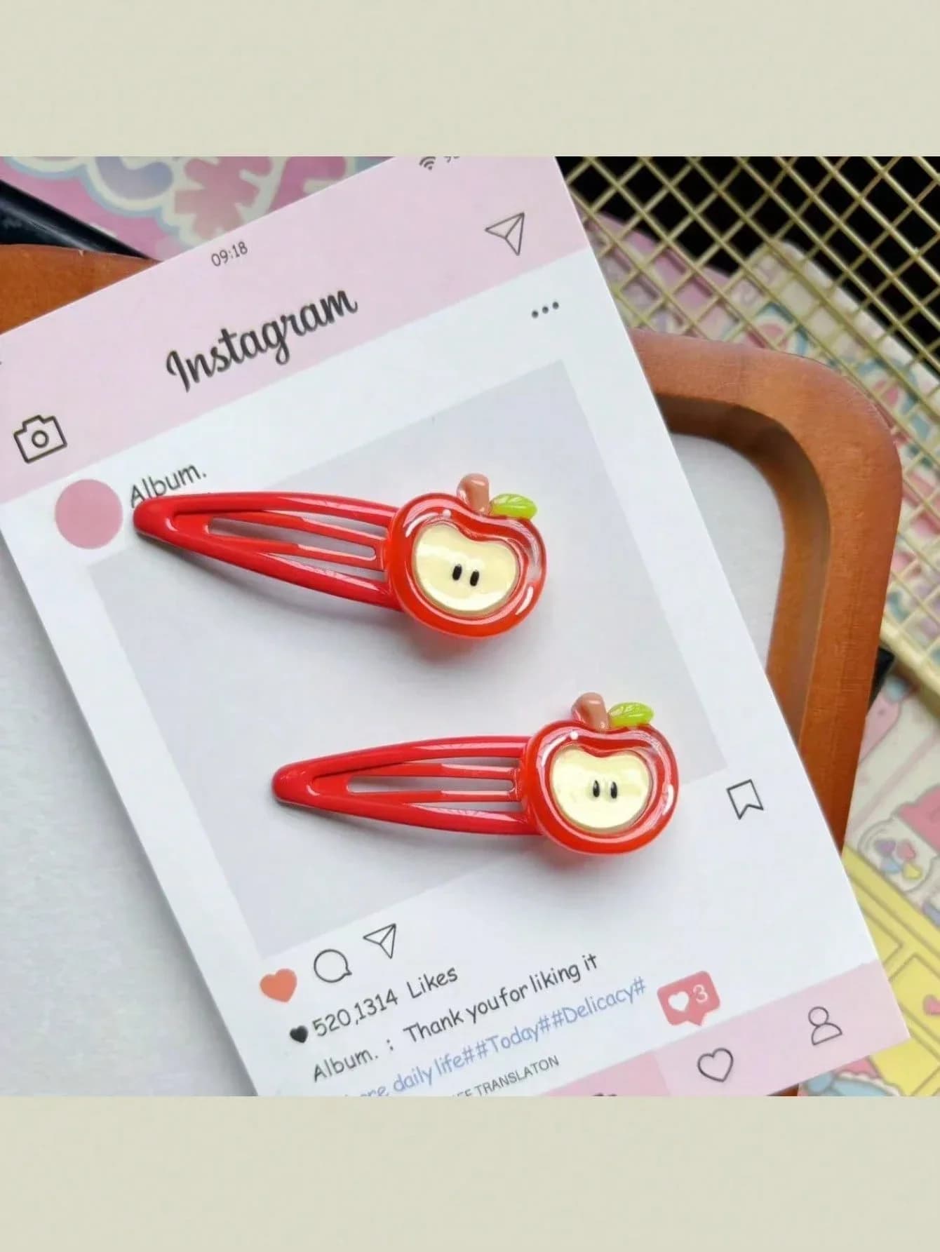 2 fermagli per capelli a forma di mela per donna, graziosi fermagli per frangia laterale, accessorio di moda