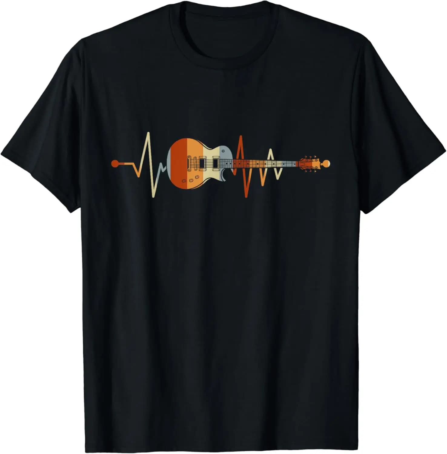 Retro Vintage Heartbeat Guitar T-Shirt Music Lovers Gifts Custom Printed Graphic Shirts Unisex Summer Soft Tops Camisetas