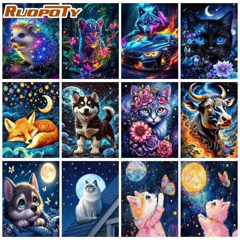 RUOPOTY Cattle Painting By Numbers Acrylic paints Pictures By Numbers Animal Acrylic Painting on Canvas For Adults Diy Gift