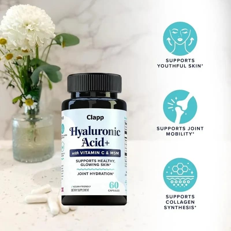 Capsule di Acido Ialuronico 120mg con MSM e Vitamina C, Supporto al Collagene per Antiossidanti e Salute della Pelle