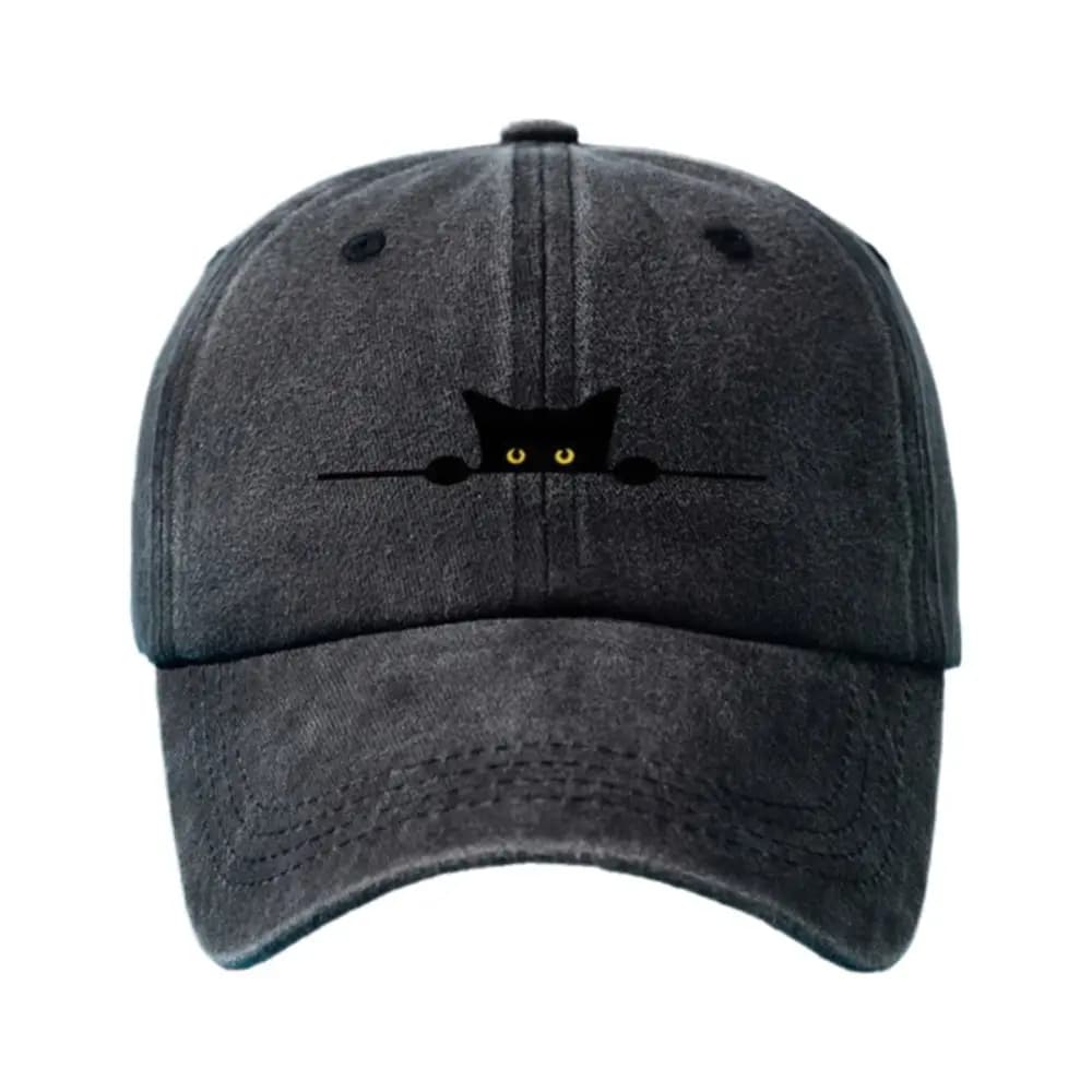 Retro Cartoon Cat Embroidery Baseball Cap Washed Cotton Adjustable Baseball Hats Visor Sunscreen Hats For Man Women
