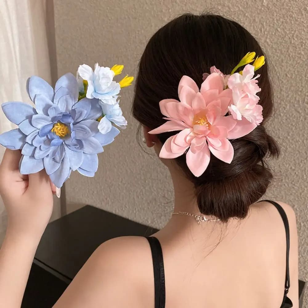 Romantic Pink Blue Flower Hairpin Accessories Cloth Floral Hair Clip Photo Props Headdress Brides Wedding