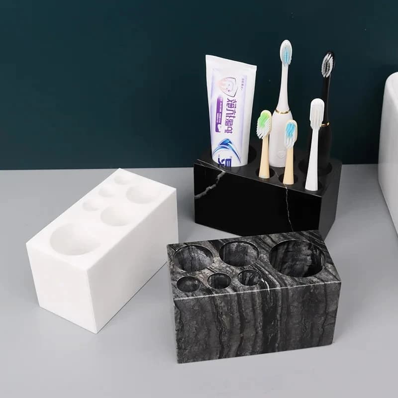 Natural stone marble brush holder for electric brushes and manuals Luxury family bathroom accessories set