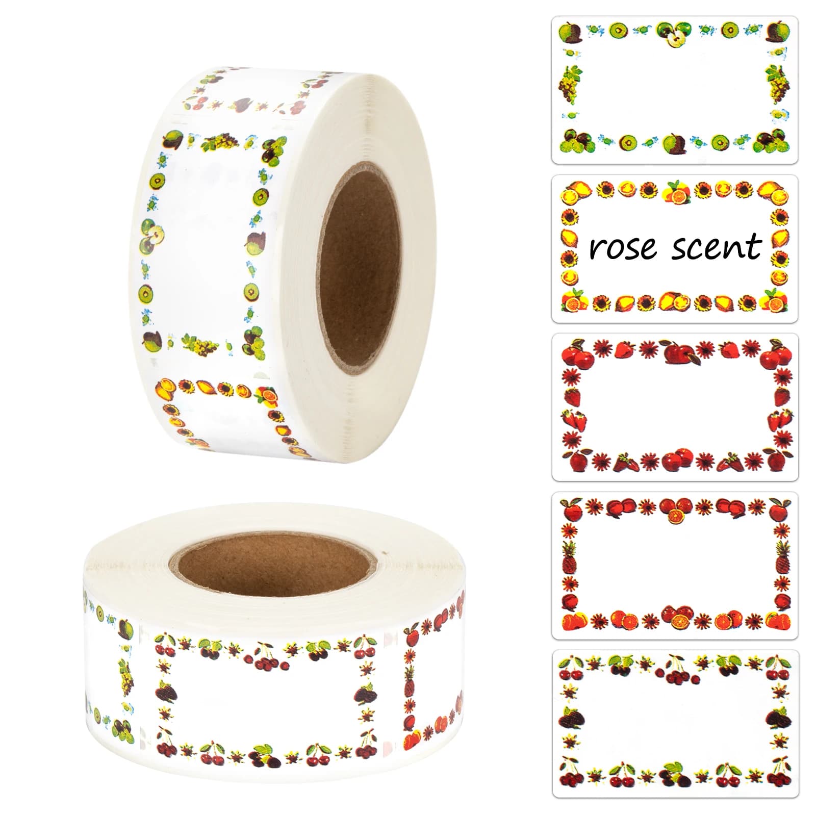 500-Pack Printable Fruit Sticker Roll (5 Meters) - White Adhesive Labels for DIY Gift Packaging, Kitchen Jar & Organization