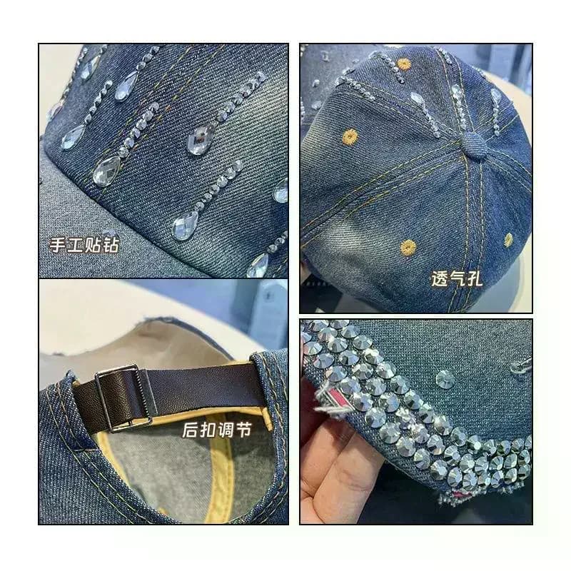 Sparkling Rhinestone Denim Baseball Cap for Women Bling Crystal Decor Adjustable Casual Outdoor Sun Hat Adjustable Cowboy Hat