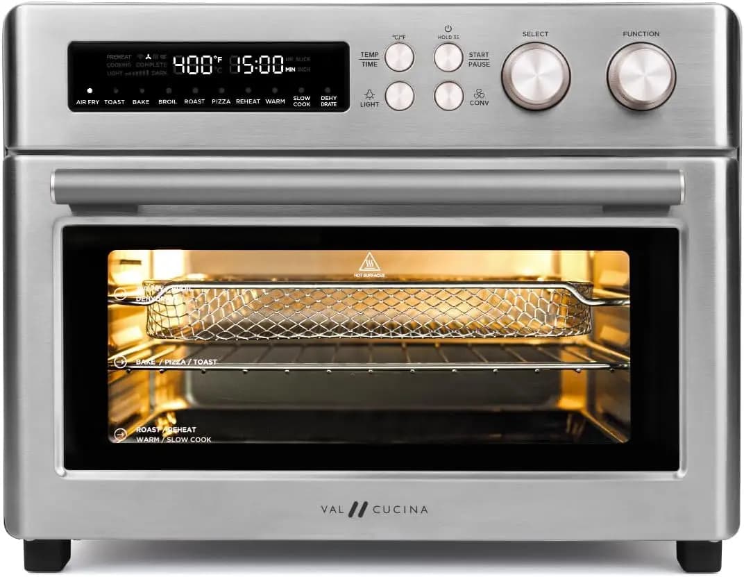Forno a Convezione da Banco Extra Large con Funzione Friggitrice ad Aria e Riscaldamento a Infrarossi, Combo 10 in 1, Teglia da Forno Smaltata per 6 Fette di Pane, Facile da Usare