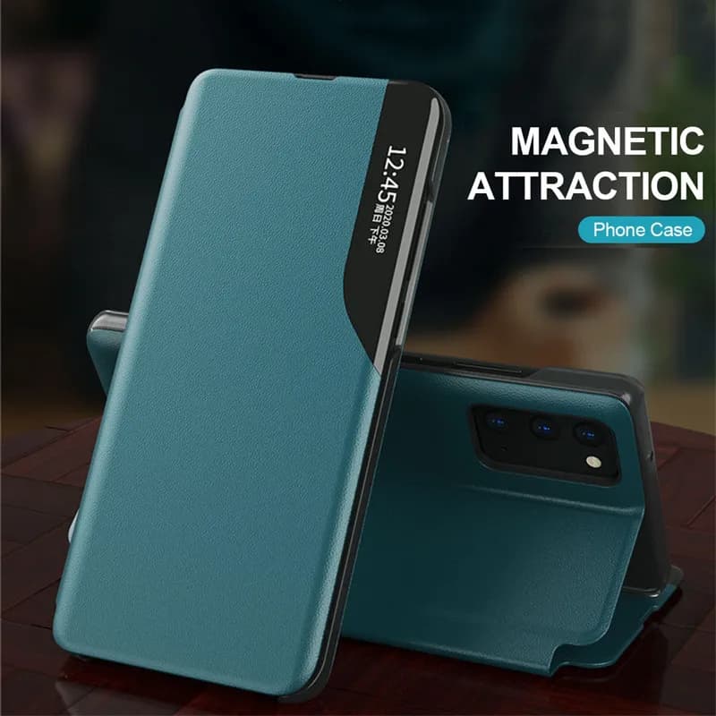 Custodia a libro magnetica in pelle con finestra intelligente per Samsung Galaxy S26 Ultra S25 S24 S23 Plus FE, antiurto, per uso aziendale