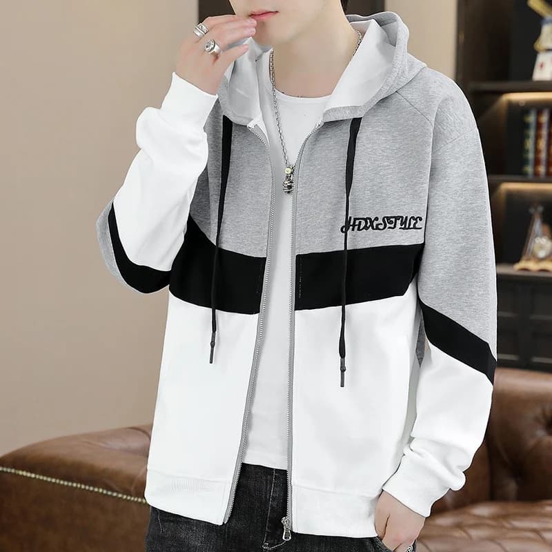 Men's Casual Hoodie, Fashion Autumn Spring Jacket with Geometric Pattern Maid, Closure with Hinge, Long Sleeves, Youth Style